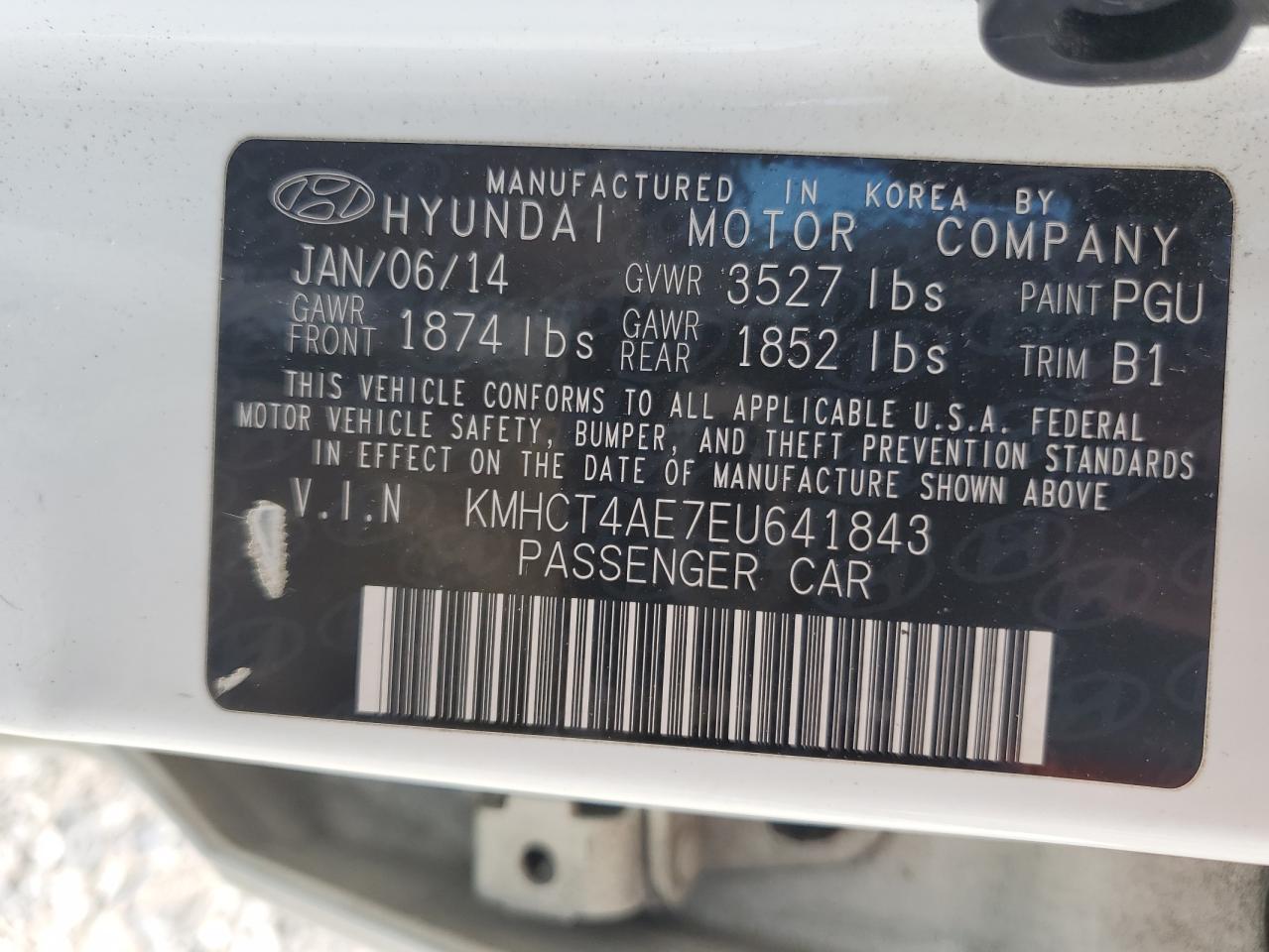 2014 Hyundai Accent Gls VIN: KMHCT4AE7EU641843 Lot: 84381665