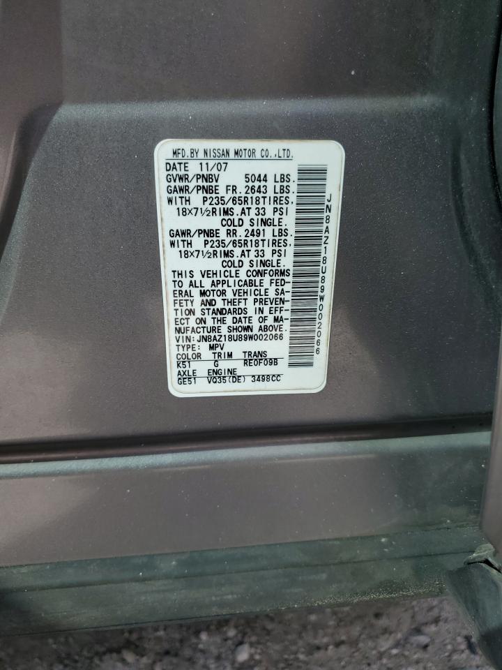 2009 Nissan Murano S VIN: JN8AZ18U89W002066 Lot: 71711105