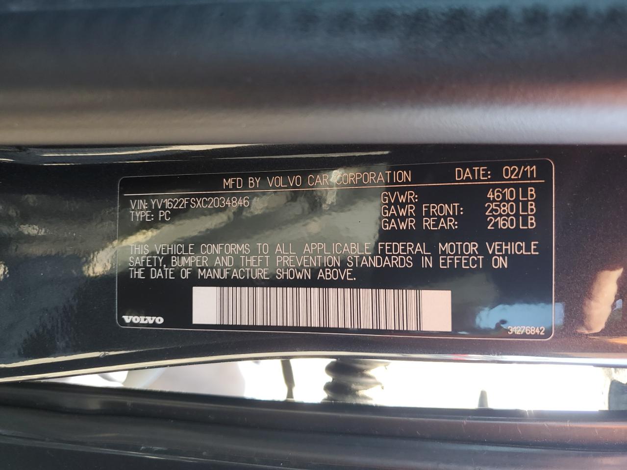 2012 Volvo S60 T5 VIN: YV1622FSXC2034846 Lot: 71244085