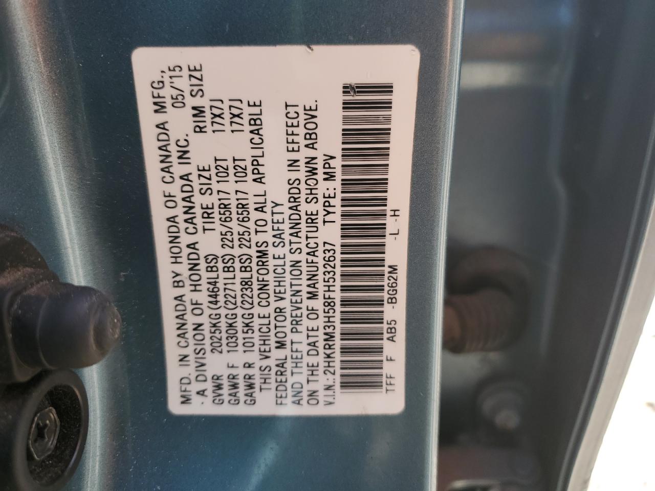 2015 Honda Cr-V Ex VIN: 2HKRM3H58FH532637 Lot: 80920075