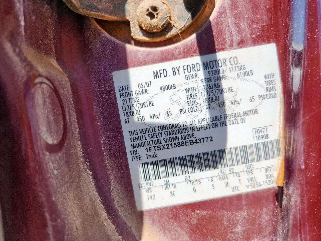 2008 Ford F250 Super Duty VIN: 1FTSX21588EB43772 Lot: 71265355