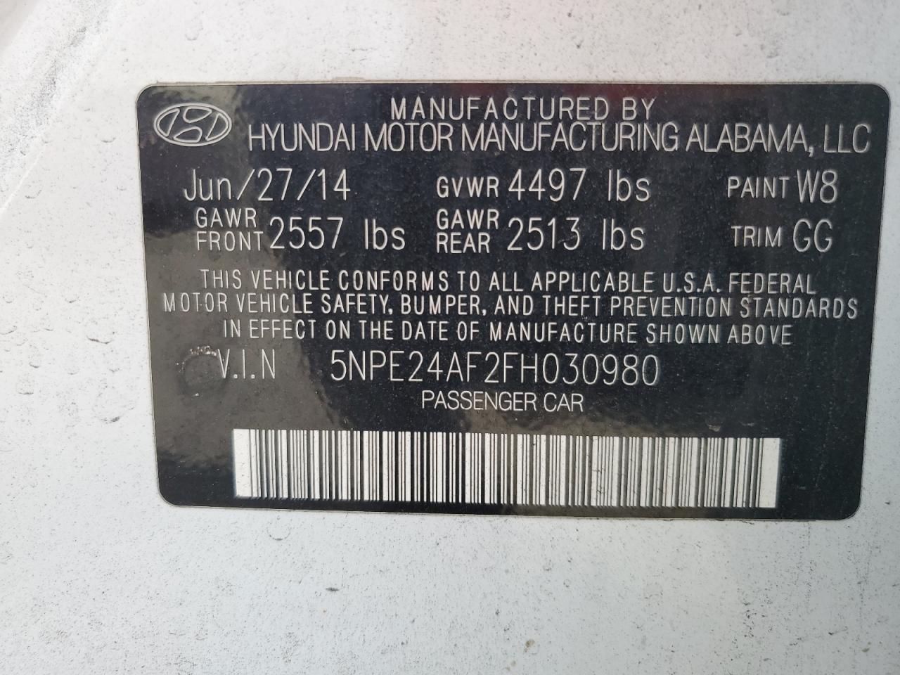 2015 Hyundai Sonata Se VIN: 5NPE24AF2FH030980 Lot: 80681795