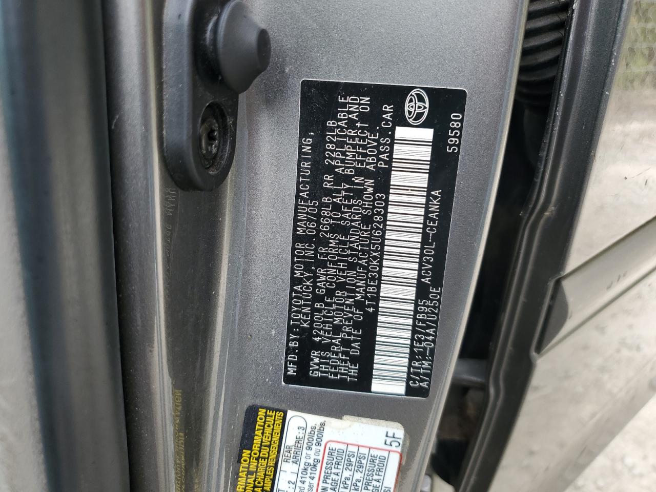 2005 Toyota Camry Le VIN: 4T1BE30KX5U628303 Lot: 71839265