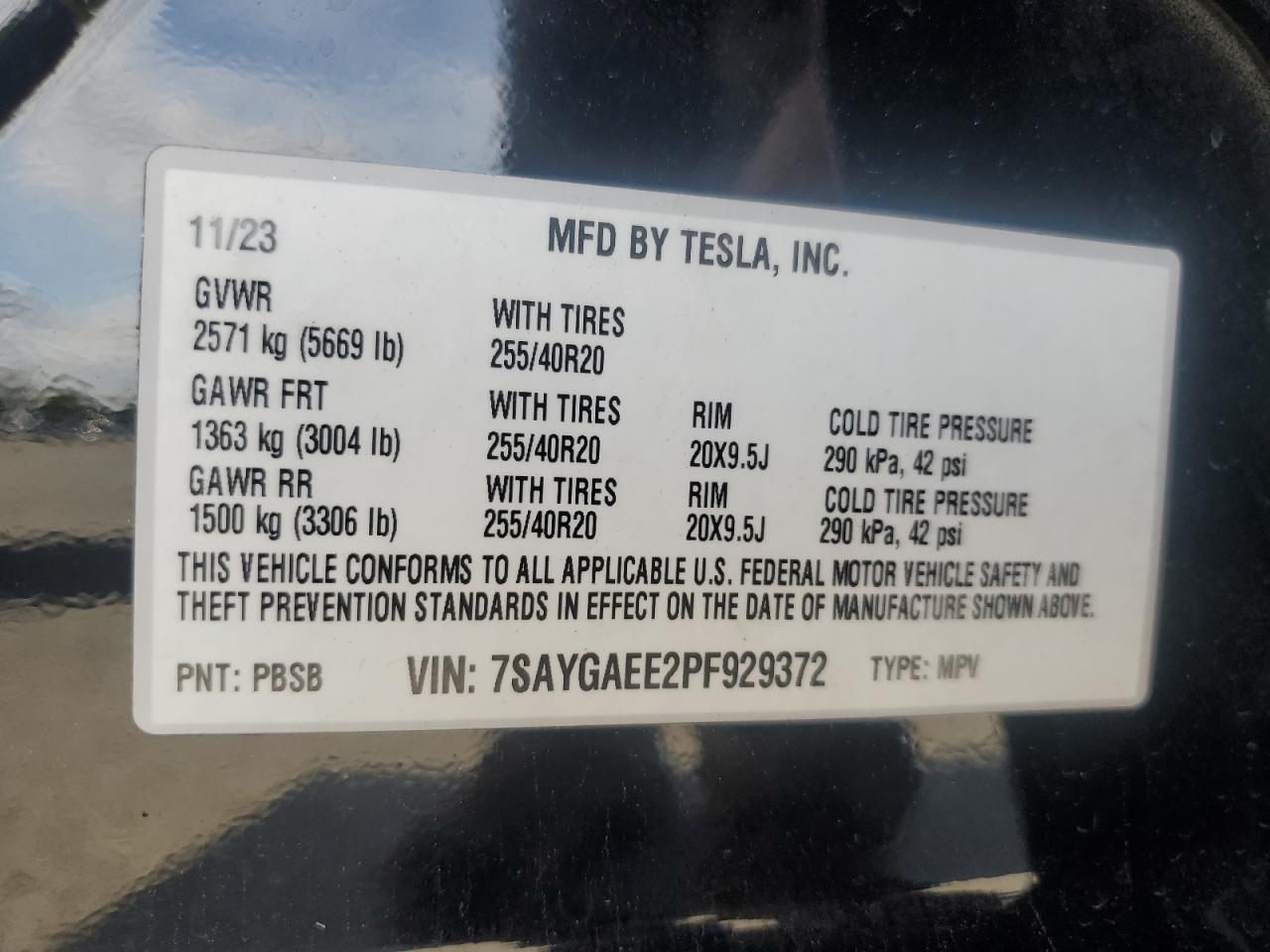 2023 Tesla Model Y VIN: 7SAYGAEE2PF929372 Lot: 72063805