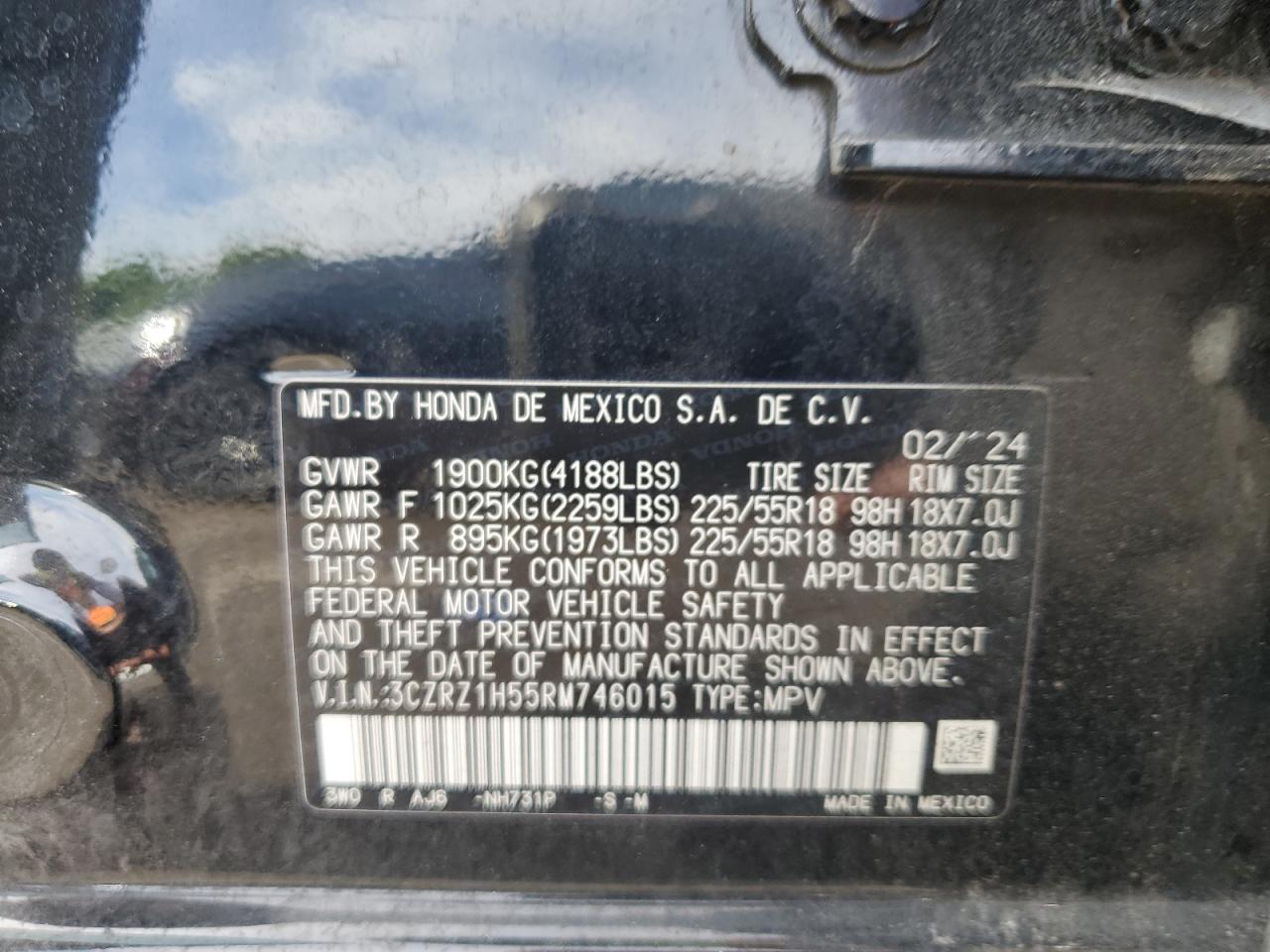 2024 Honda Hr-V Sport VIN: 3CZRZ1H55RM746015 Lot: 71724365