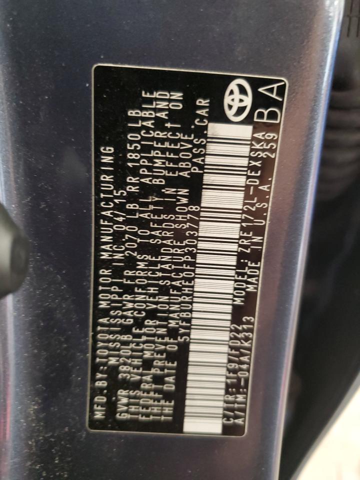 2015 Toyota Corolla L VIN: 5YFBURHE0FP303778 Lot: 84815515