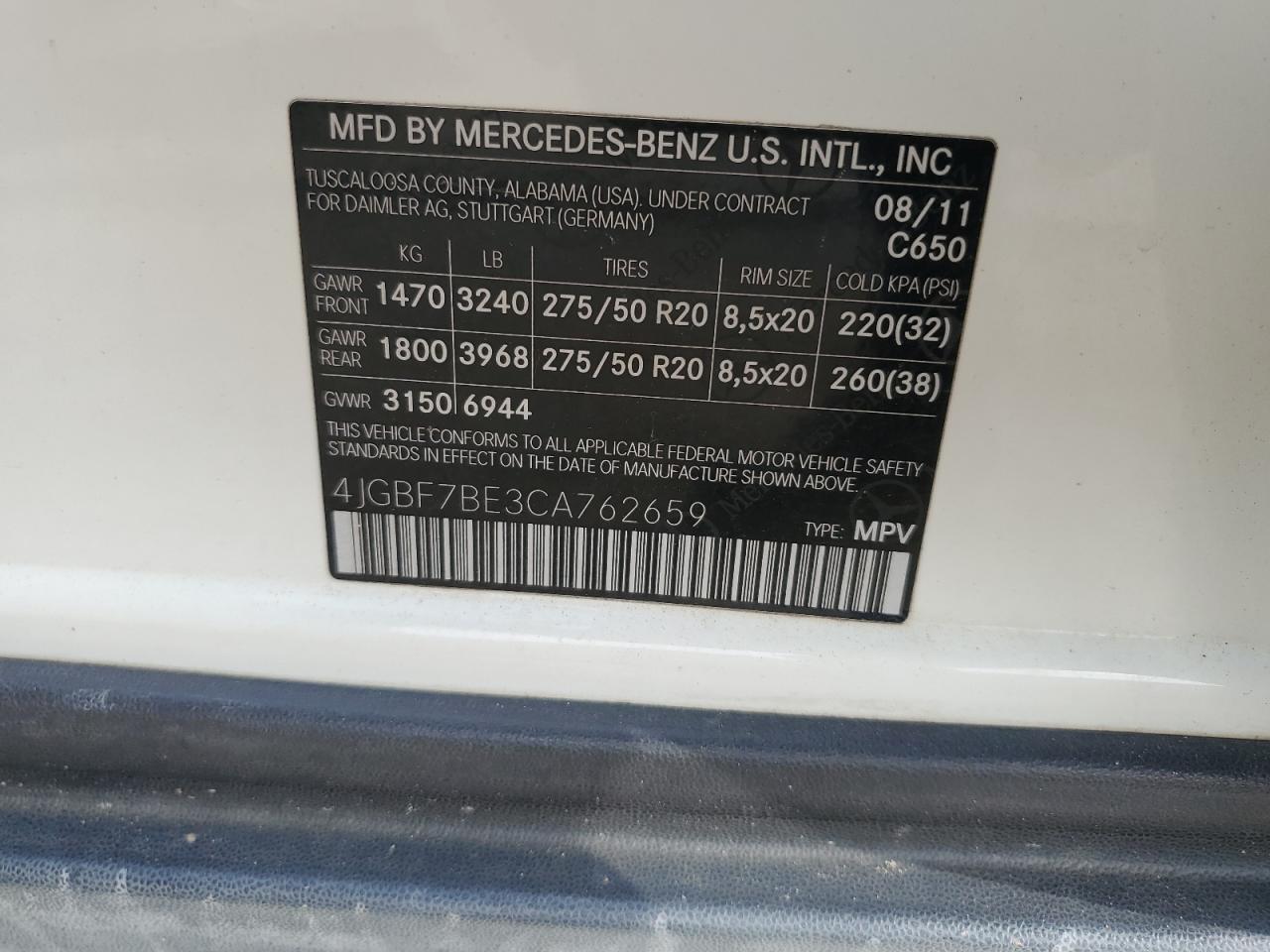 2012 Mercedes-Benz Gl 450 4Matic VIN: 4JGBF7BE3CA762659 Lot: 83995405