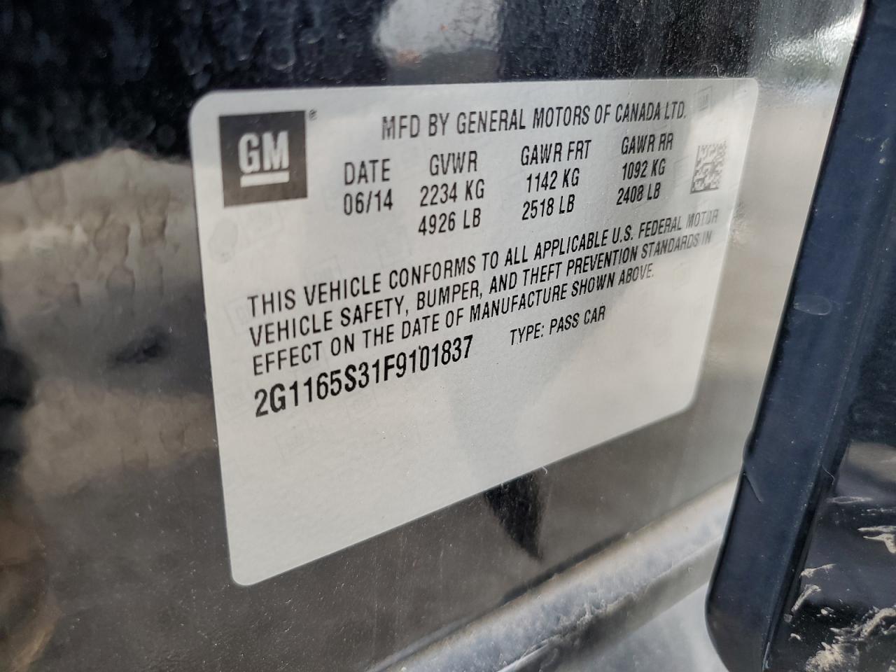 2015 Chevrolet Impala Ltz VIN: 2G1165S31F9101837 Lot: 81938405