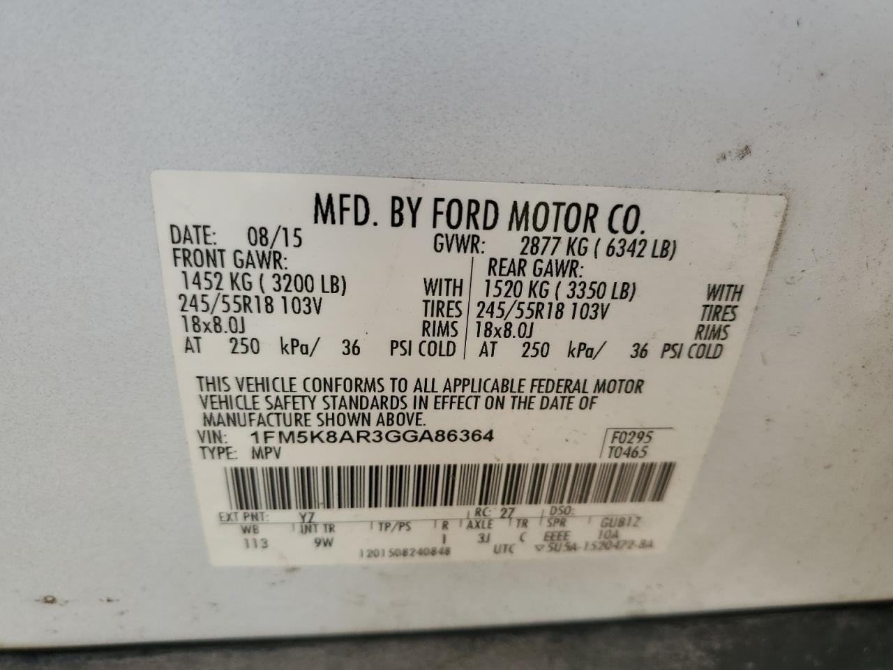 2016 Ford Explorer Police Interceptor VIN: 1FM5K8AR3GGA86364 Lot: 81600365