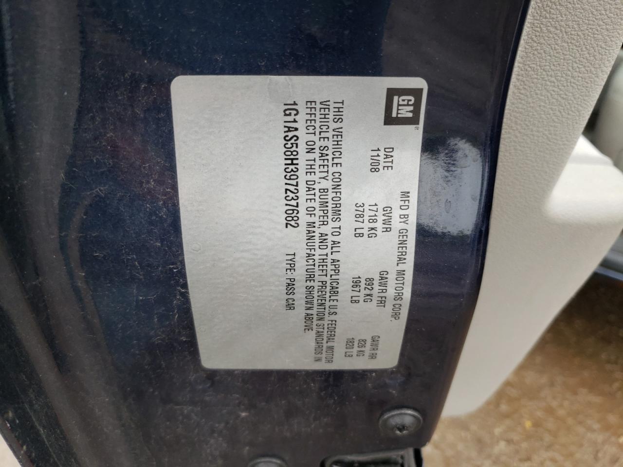 2009 Chevrolet Cobalt Ls VIN: 1G1AS58H397237682 Lot: 81650365