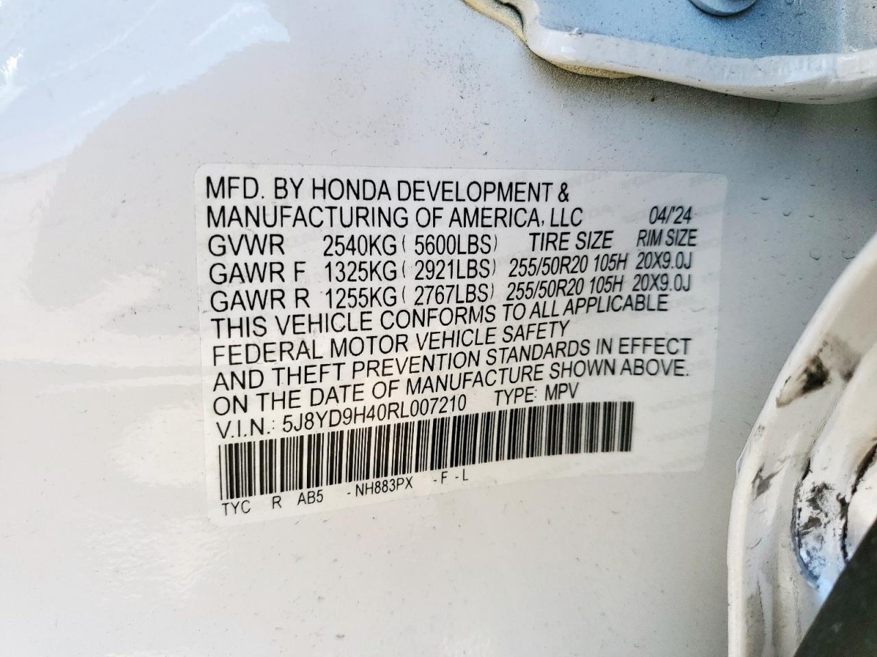 2024 Acura Mdx Technology VIN: 5J8YD9H40RL007210 Lot: 81837605