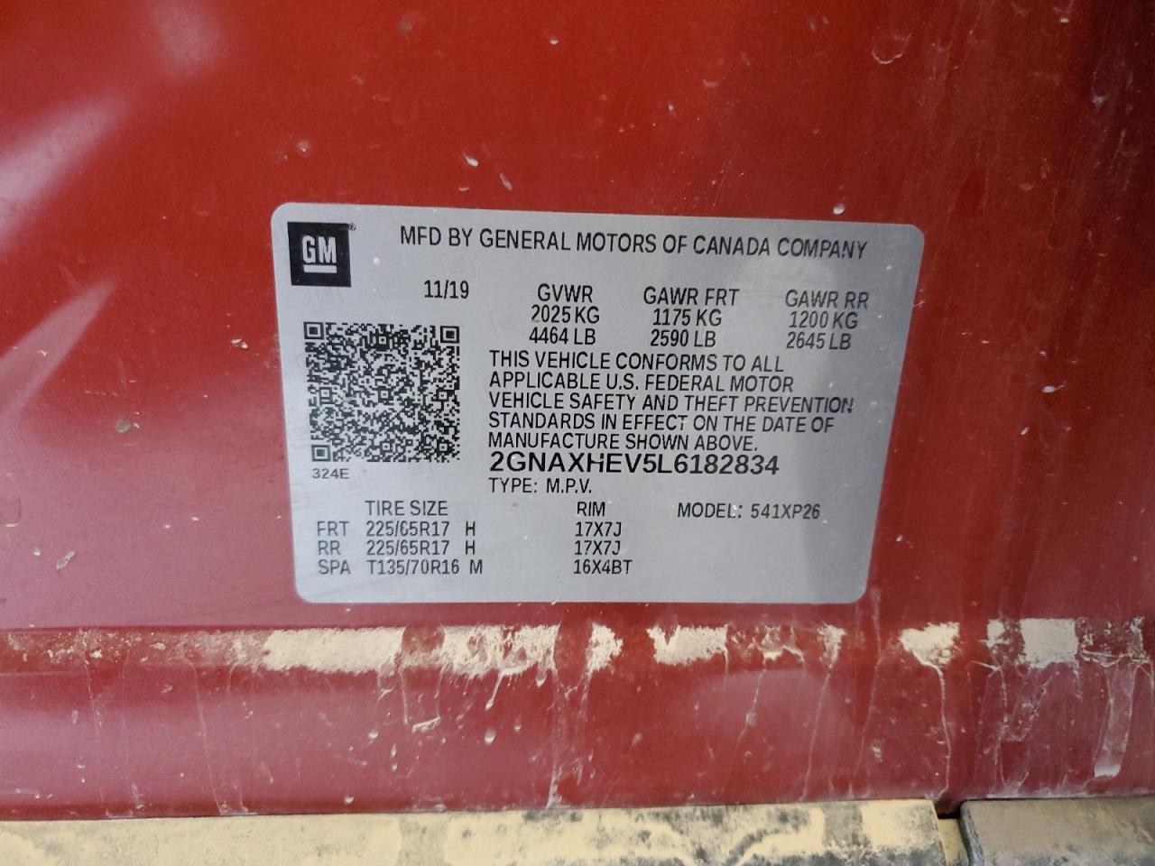 2020 Chevrolet Equinox Ls VIN: 2GNAXHEV5L6182834 Lot: 81569055