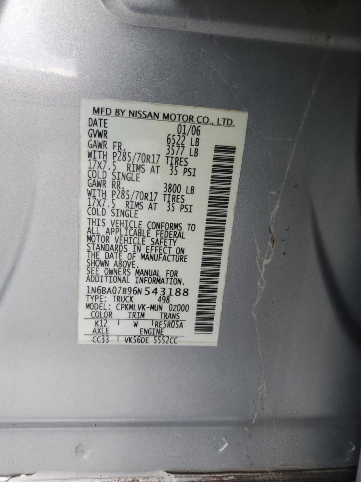 2006 Nissan Titan Xe VIN: 1N6BA07B96N543188 Lot: 81187245