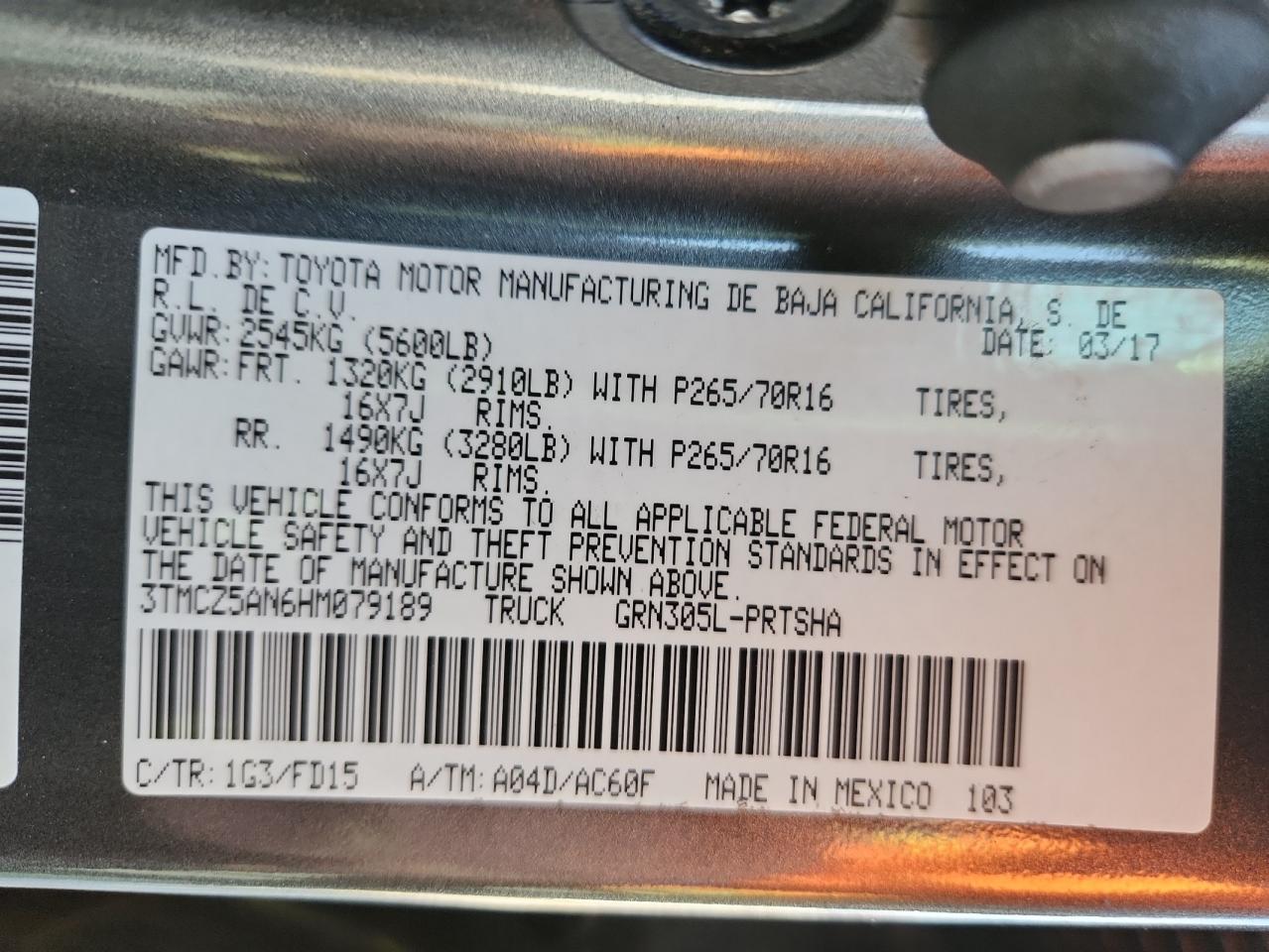 2017 Toyota Tacoma Double Cab VIN: 3TMCZ5AN6HM079189 Lot: 80819675