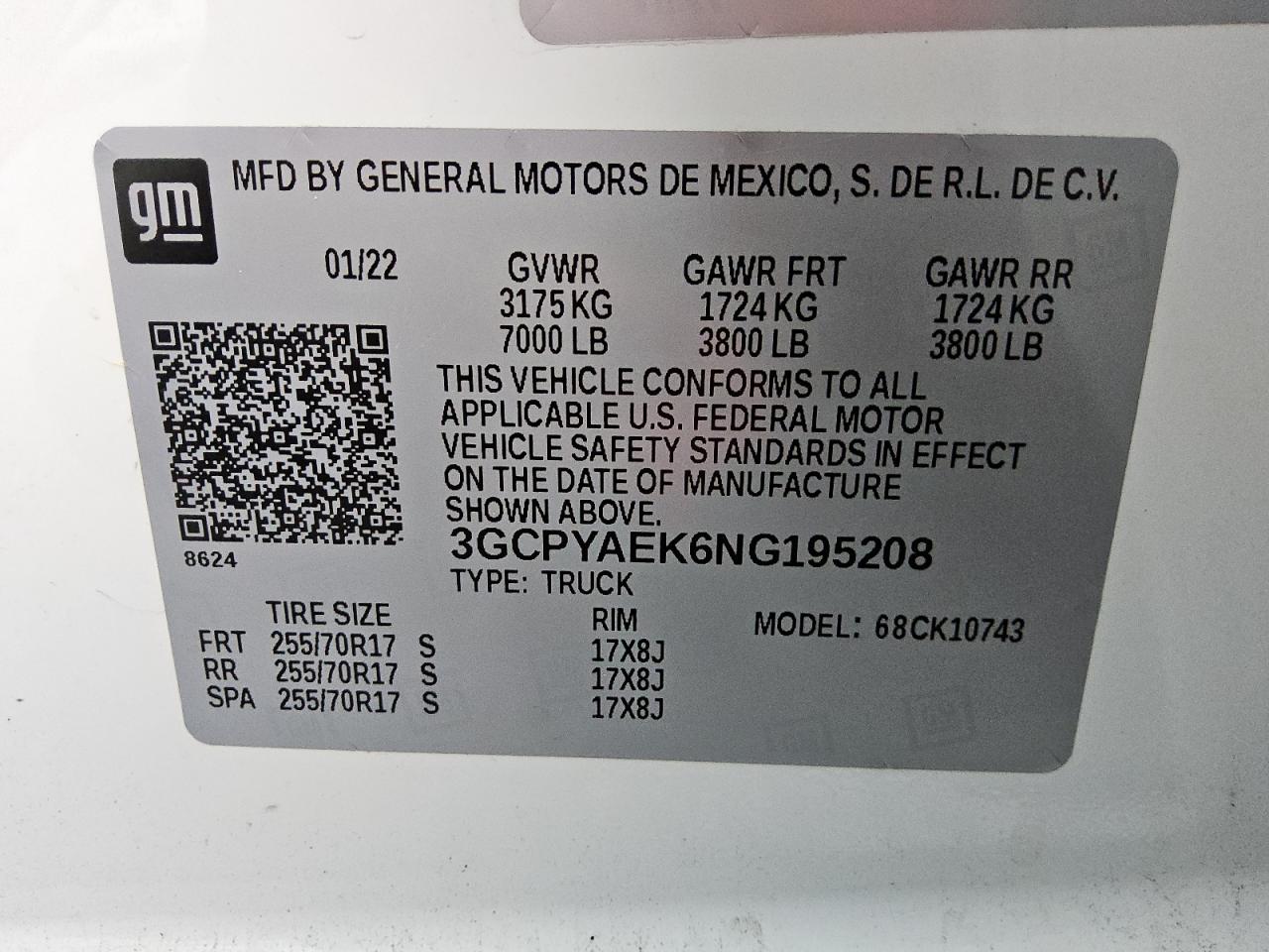 2022 Chevrolet Silverado Ltd K1500 VIN: 3GCPYAEK6NG195208 Lot: 72097095