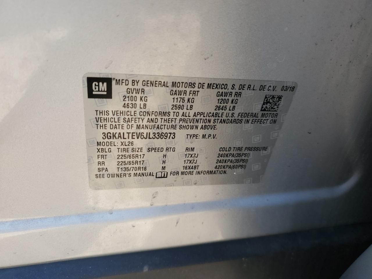 2018 GMC Terrain Sle VIN: 3GKALTEV6JL336973 Lot: 70120745