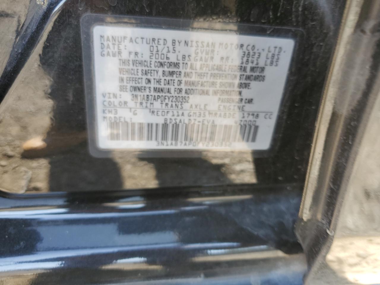 2015 Nissan Sentra S VIN: 3N1AB7APXFY223327 Lot: 84451005