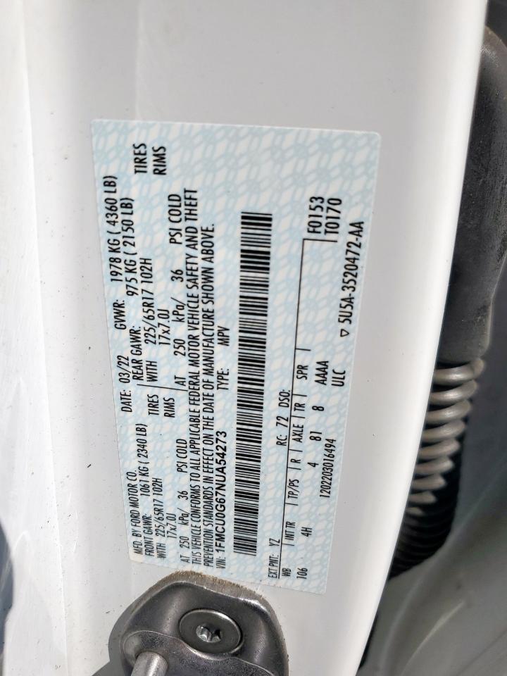 2022 Ford Escape Se VIN: 1FMCU0G67NUA54273 Lot: 82143405