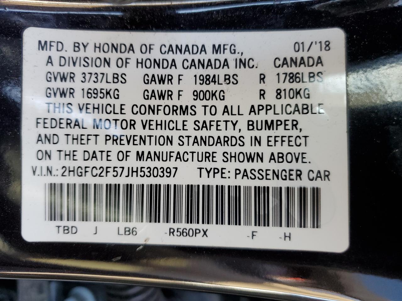 2018 Honda Civic Lx VIN: 2HGFC2F57JH530397 Lot: 71664945