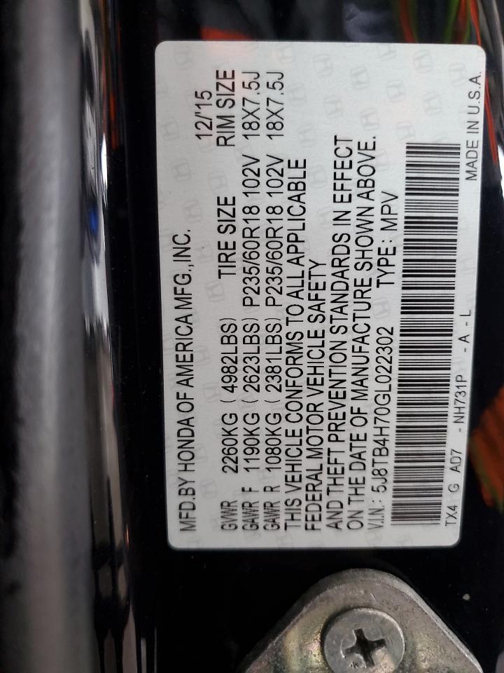 2016 Acura Rdx Advance VIN: 5J8TB4H70GL022302 Lot: 81904835