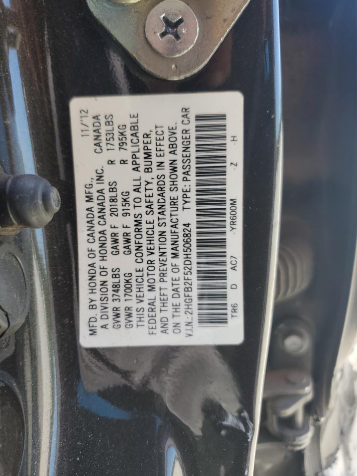 2013 Honda Civic Lx VIN: 2HGFB2F52DH506824 Lot: 80289055