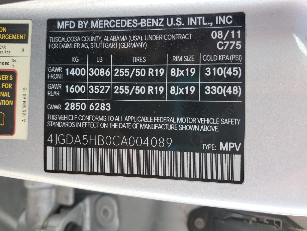 2012 Mercedes-Benz Ml 350 4Matic VIN: 4JGDA5HB0CA004089 Lot: 80759605