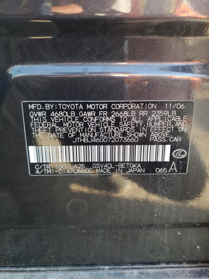 2007 Lexus Es 350 VIN: JTHBJ46G072073660 Lot: 71274495