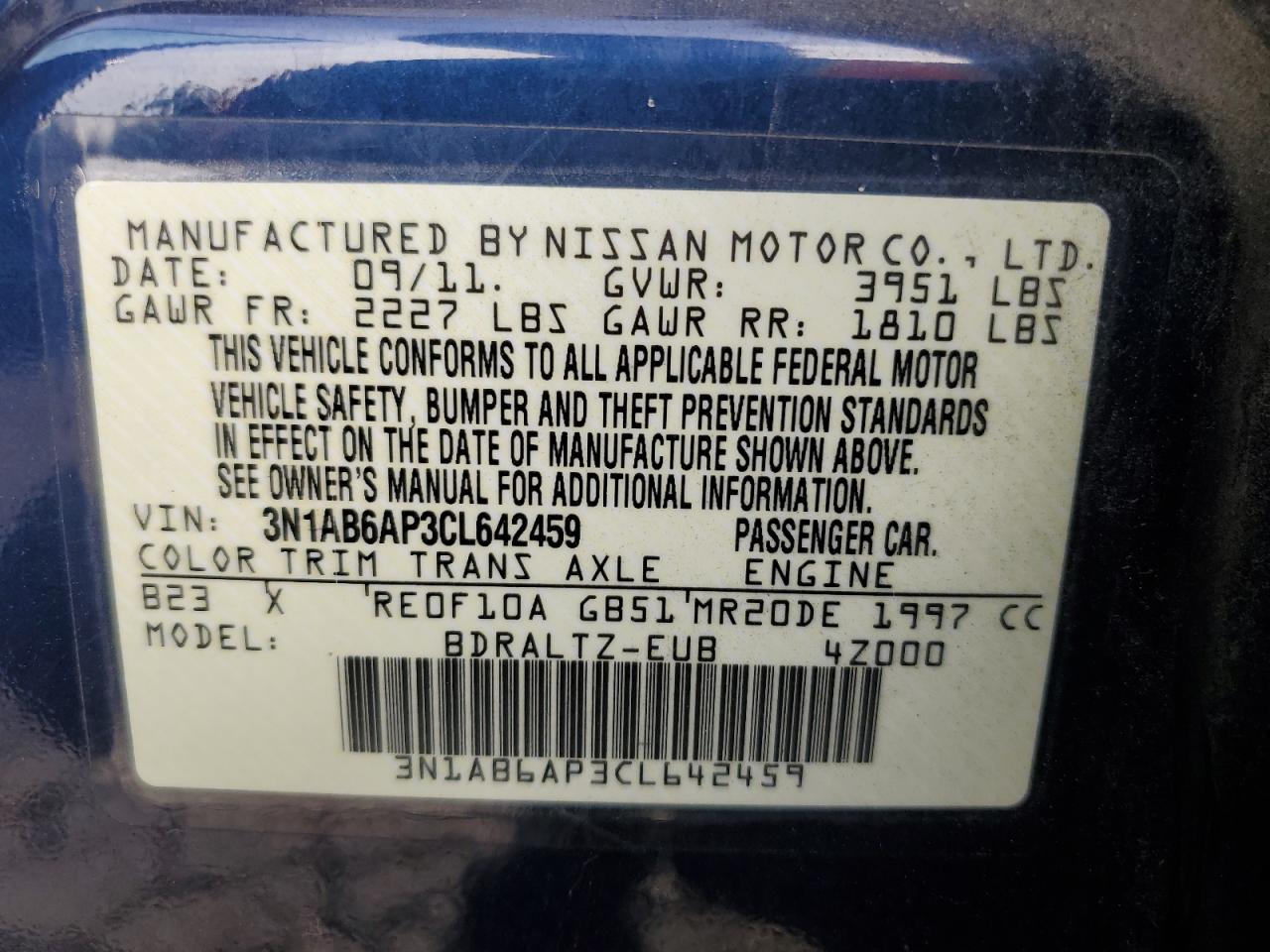 2012 Nissan Sentra 2.0 VIN: 3N1AB6AP3CL642459 Lot: 84708735