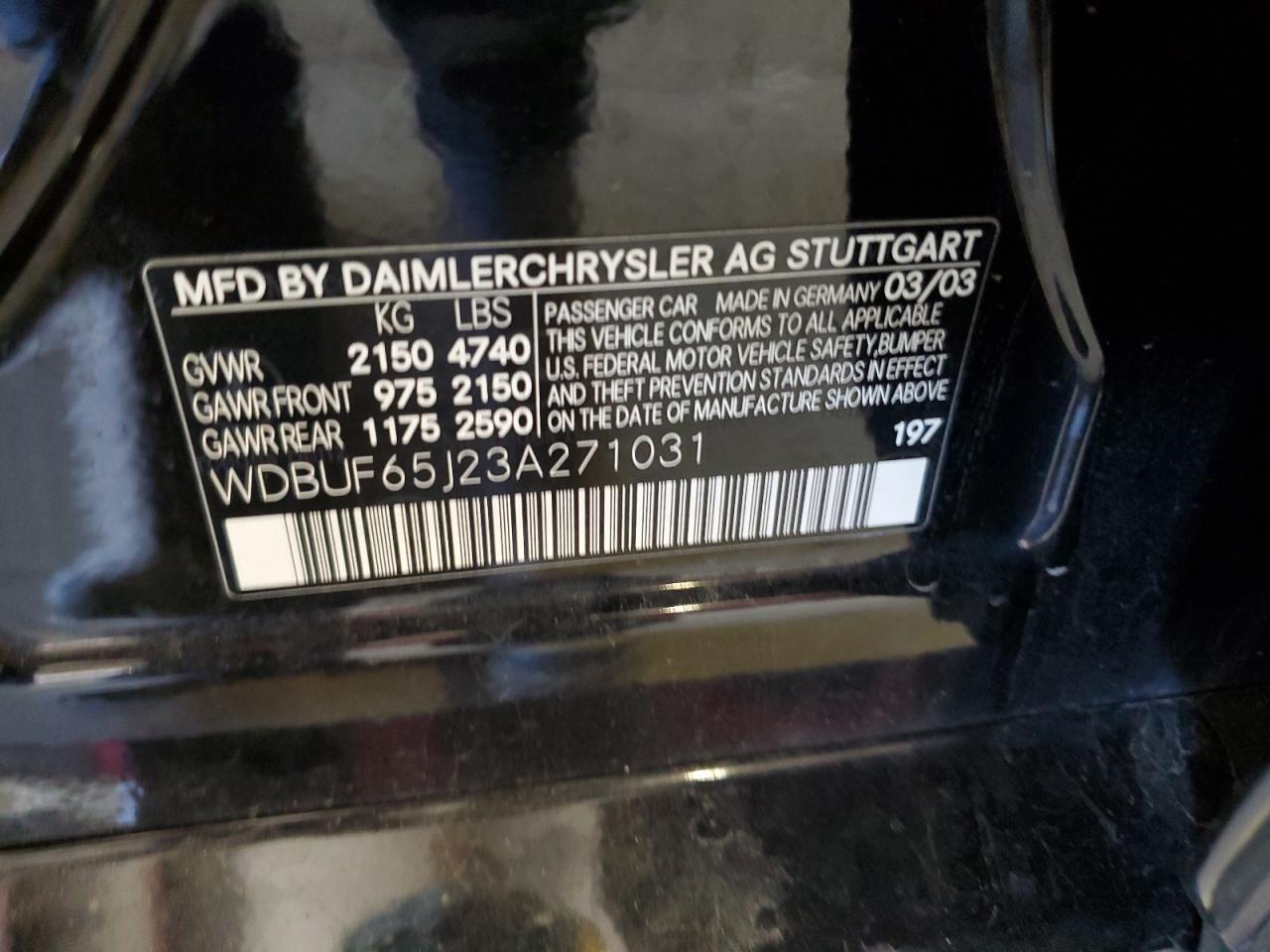 2003 Mercedes-Benz E 320 VIN: WDBUF65J23A271031 Lot: 84042215