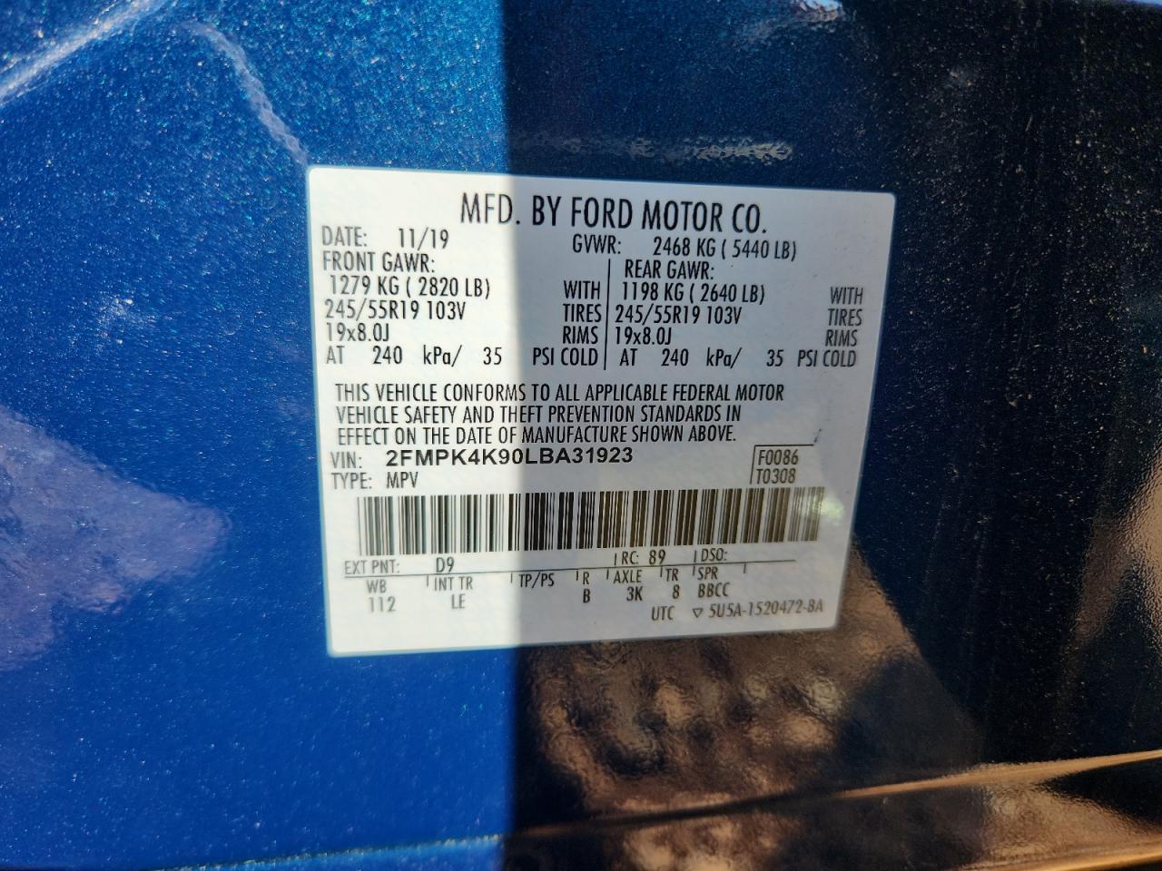 2020 Ford Edge Titanium VIN: 2FMPK4K90LBA31923 Lot: 80805295