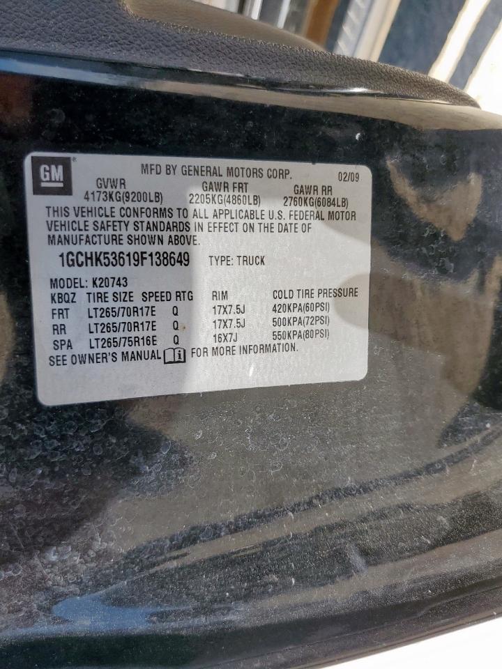 2009 Chevrolet Silverado K2500 Heavy Duty Lt VIN: 1GCHK53619F138649 Lot: 69793465