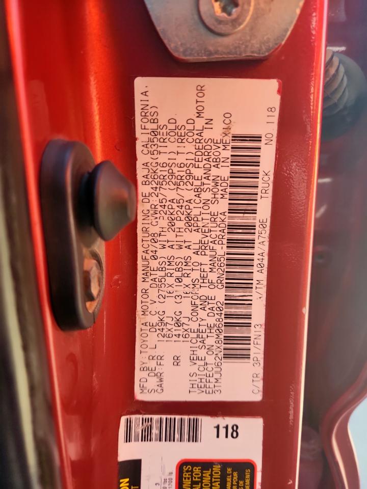 2008 Toyota Tacoma Double Cab Prerunner VIN: 3TMJU62NX8M068402 Lot: 80264285