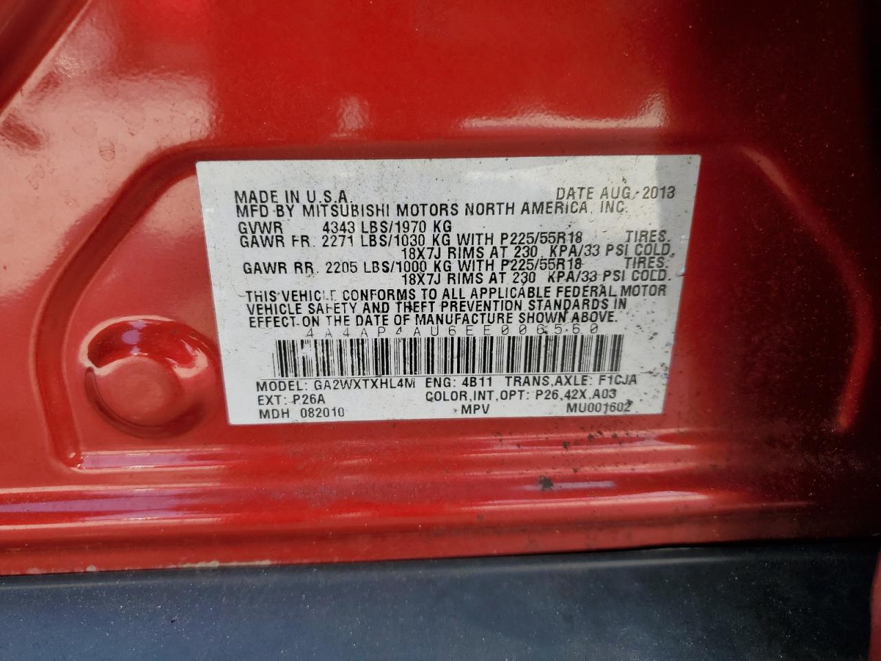 2014 Mitsubishi Outlander Sport Se VIN: 4A4AP4AU6EE006560 Lot: 71421615