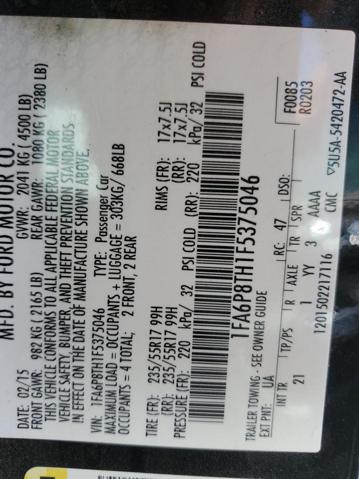 2015 Ford Mustang VIN: 1FA6P8TH1F5375046 Lot: 70708665