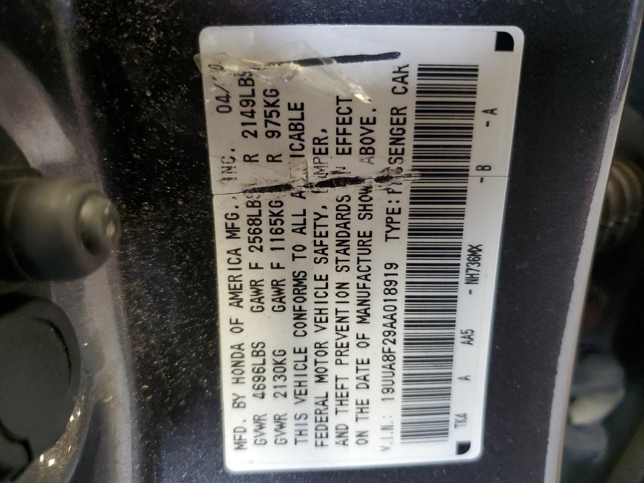 2010 Acura Tl VIN: 19UUA8F29AA018919 Lot: 84451165