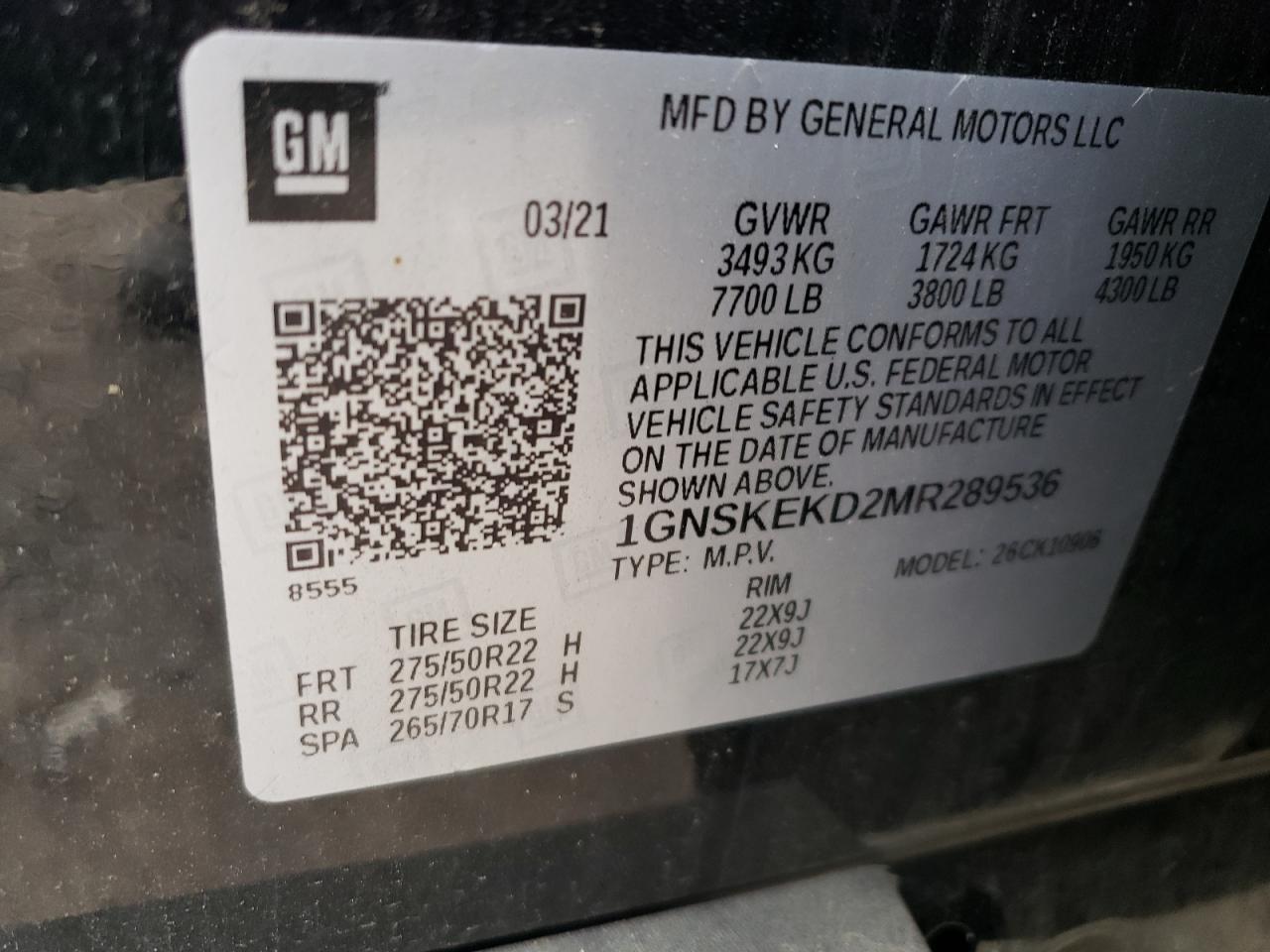 2021 Chevrolet Suburban K1500 Rst VIN: 1GNSKEKD2MR289536 Lot: 81216305