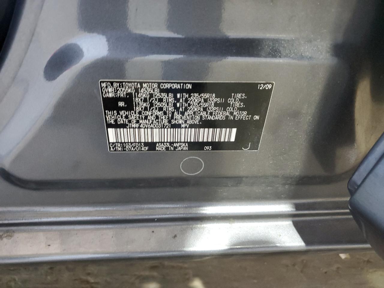 2010 Toyota Rav4 Sport VIN: JTMRF4DV6AD031721 Lot: 81472405