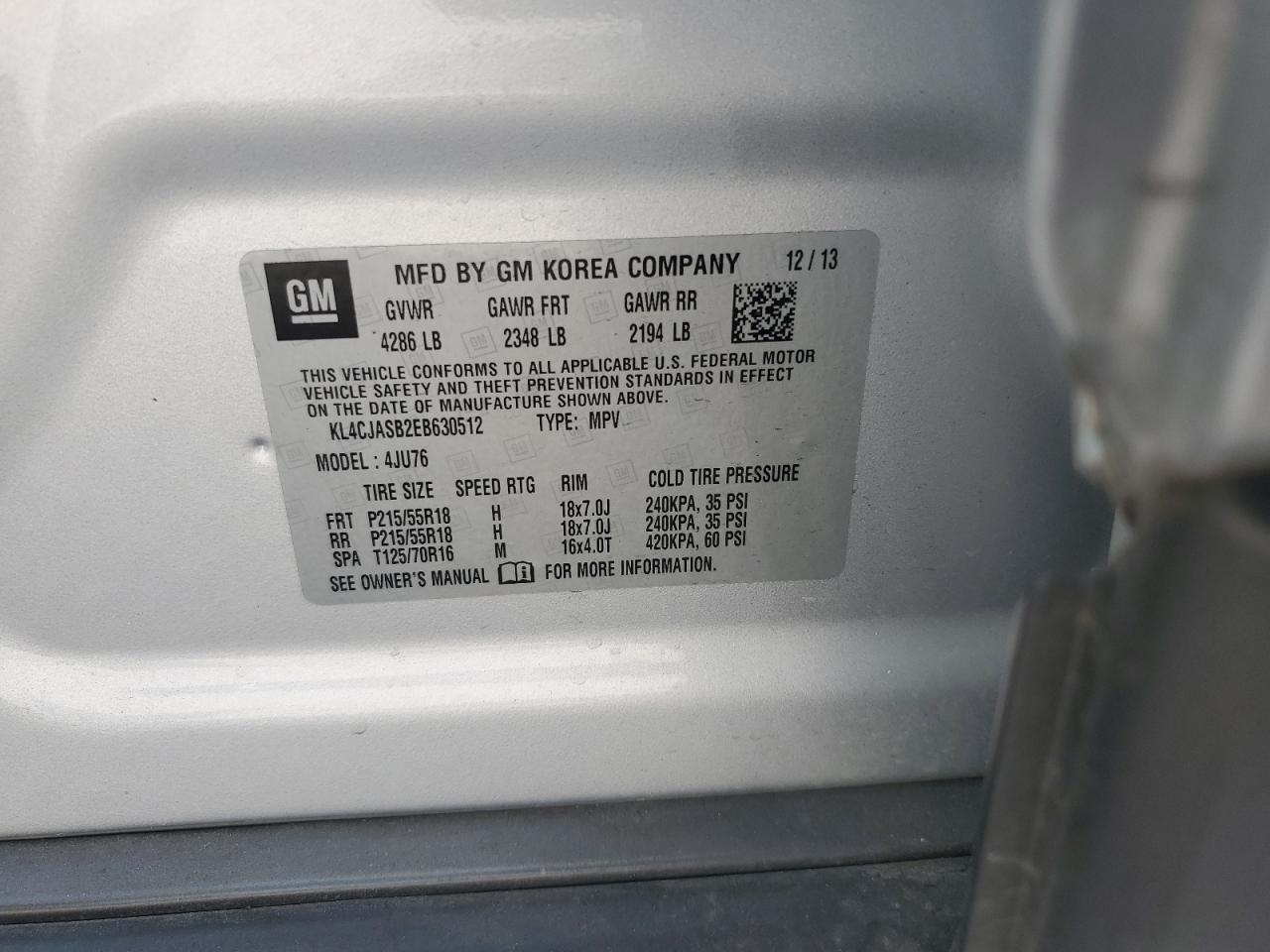 2014 Buick Encore VIN: KL4CJASB2EB630512 Lot: 81133415