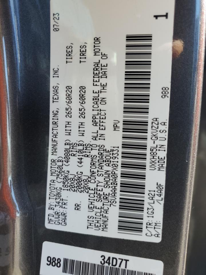 2023 Toyota Sequoia Sr5 VIN: 7SVAAABA0PX019331 Lot: 80960805