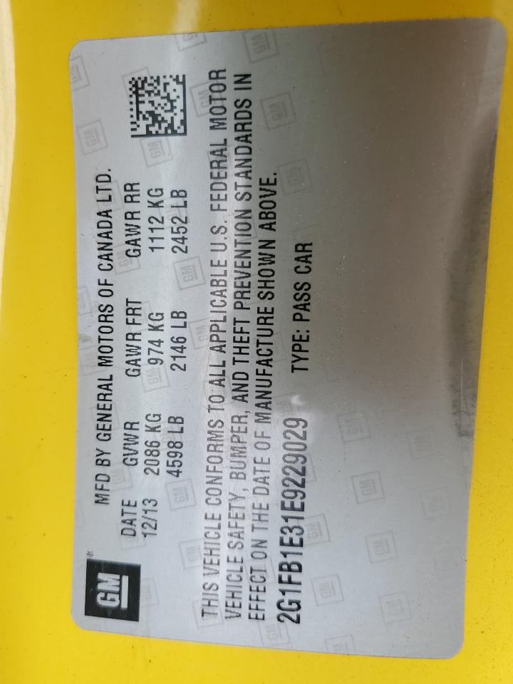 2014 Chevrolet Camaro Lt VIN: 2G1FB1E31E9229029 Lot: 71692215