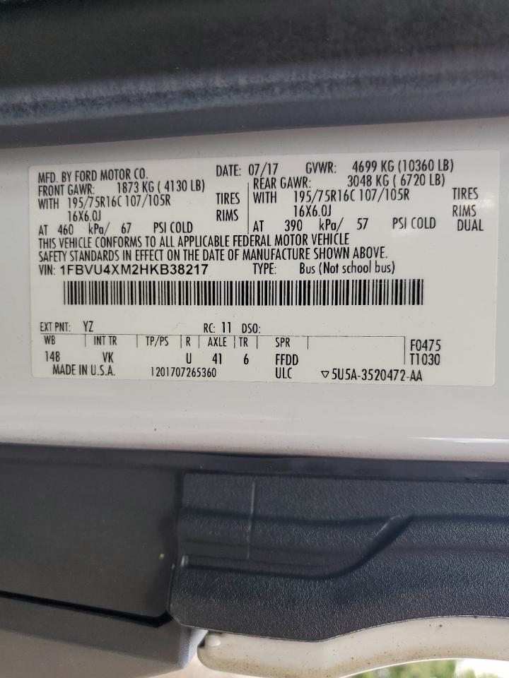 2017 Ford Transit T-350 Hd VIN: 1FBVU4XM2HKB38217 Lot: 71784265