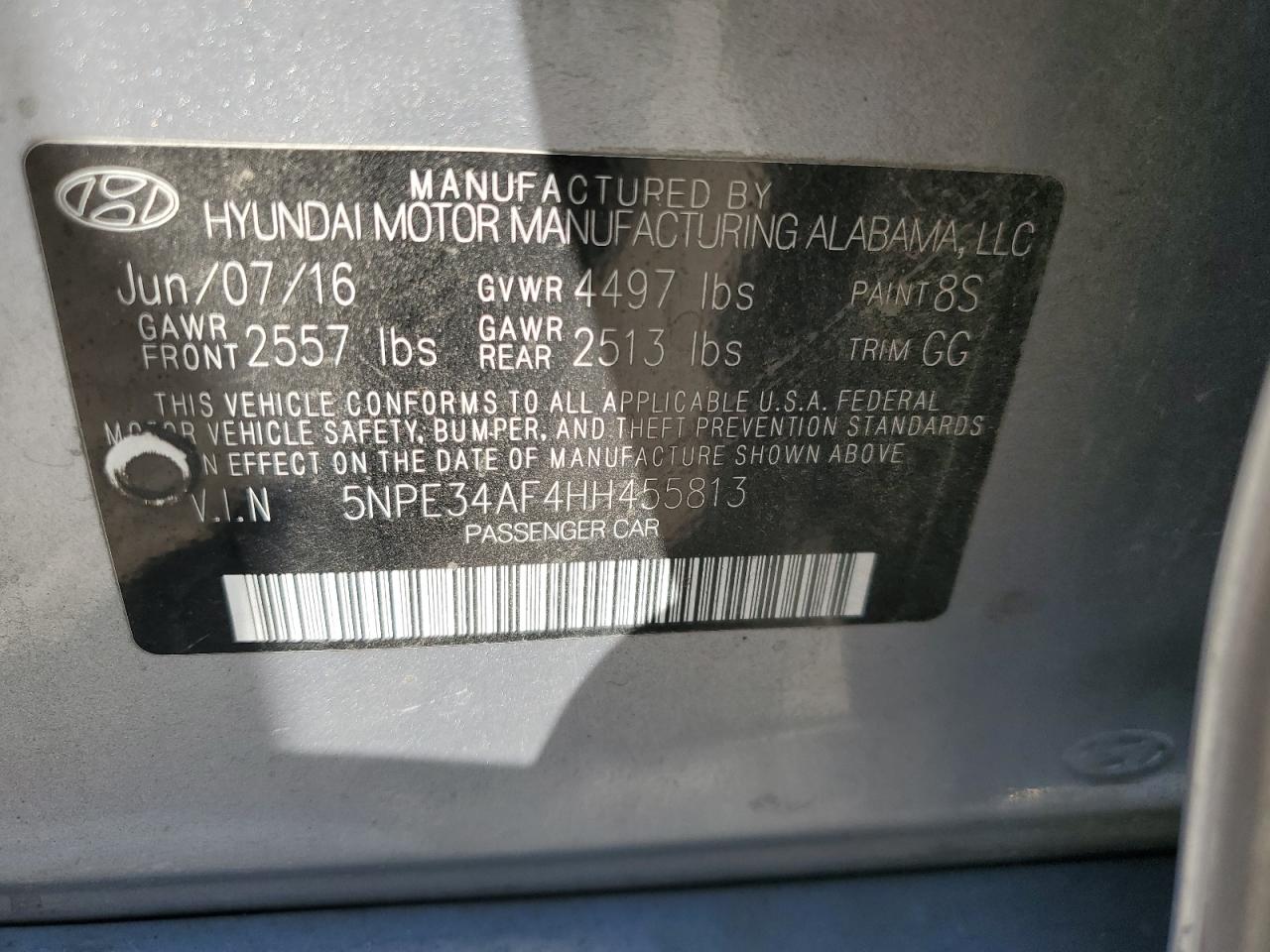 2017 Hyundai Sonata Sport VIN: 5NPE34AF4HH455813 Lot: 72094925