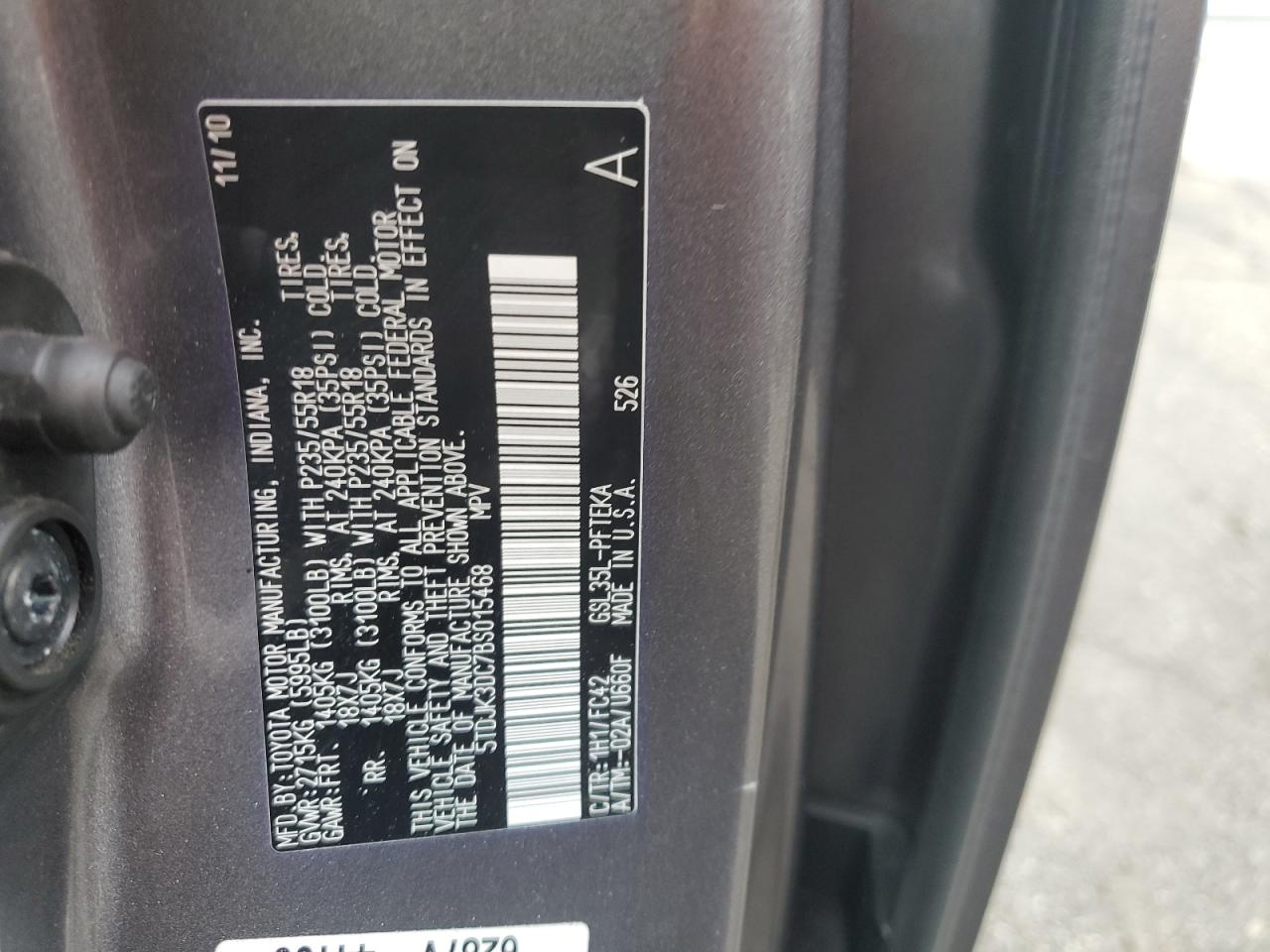 2011 Toyota Sienna Le VIN: 5TDJK3DC7BS015468 Lot: 84387955