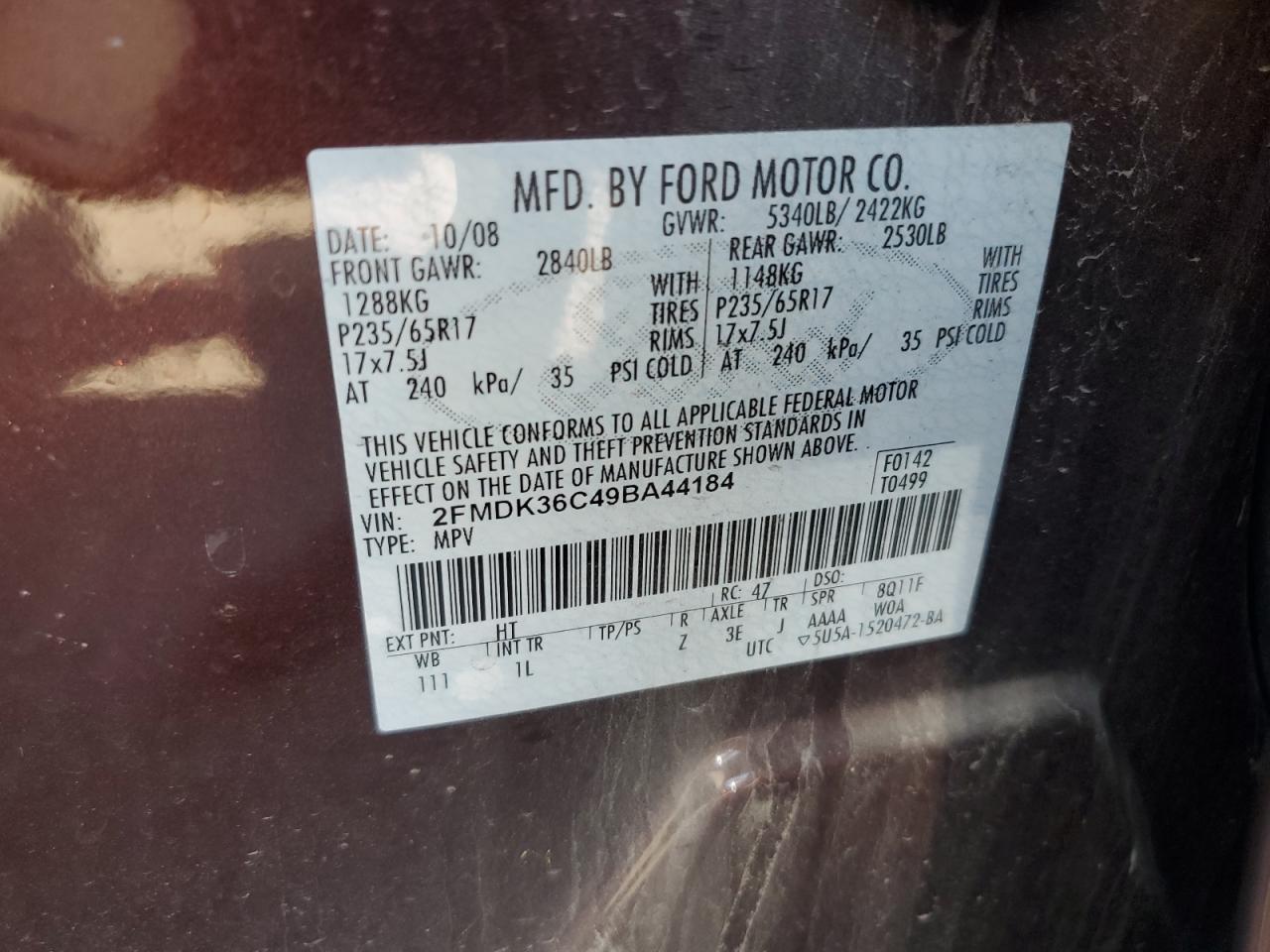 2009 Ford Edge Se VIN: 2FMDK36C49BA44184 Lot: 80671255