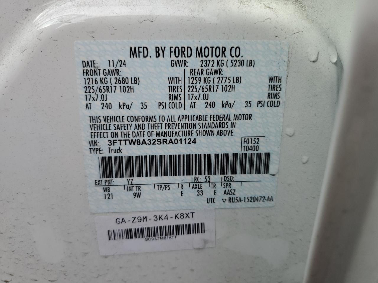 2025 Ford Maverick Xl VIN: 3FTTW8A32SRA01124 Lot: 71536965