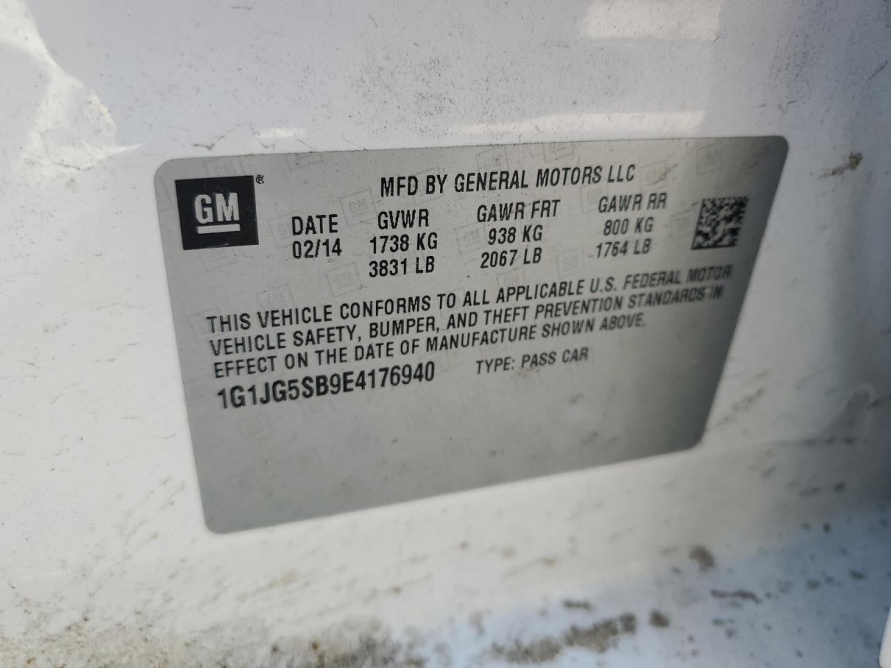 2014 Chevrolet Sonic Rs VIN: 1G1JG5SB9E4176940 Lot: 81004575