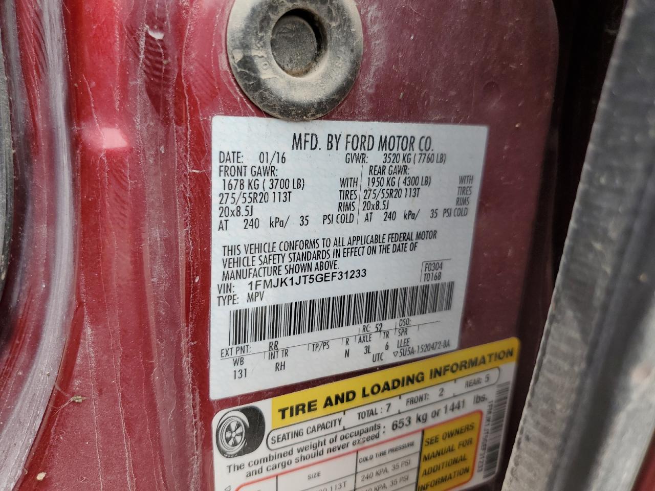 2016 Ford Expedition El Xlt VIN: 1FMJK1JT5GEF31233 Lot: 84746285