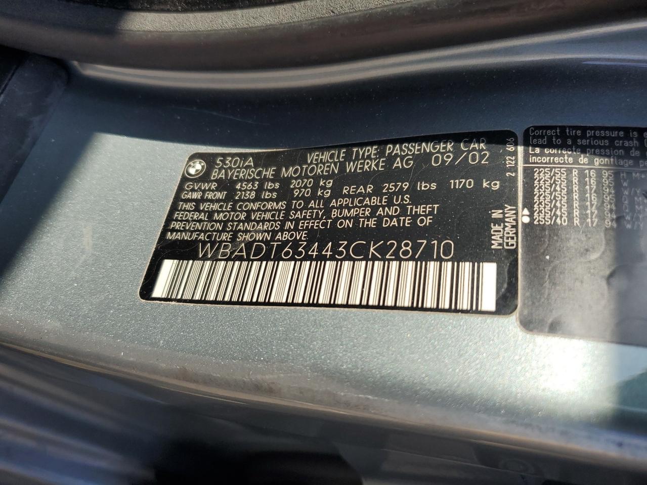 2003 BMW 530 I Automatic VIN: WBADT63443CK28710 Lot: 84790495