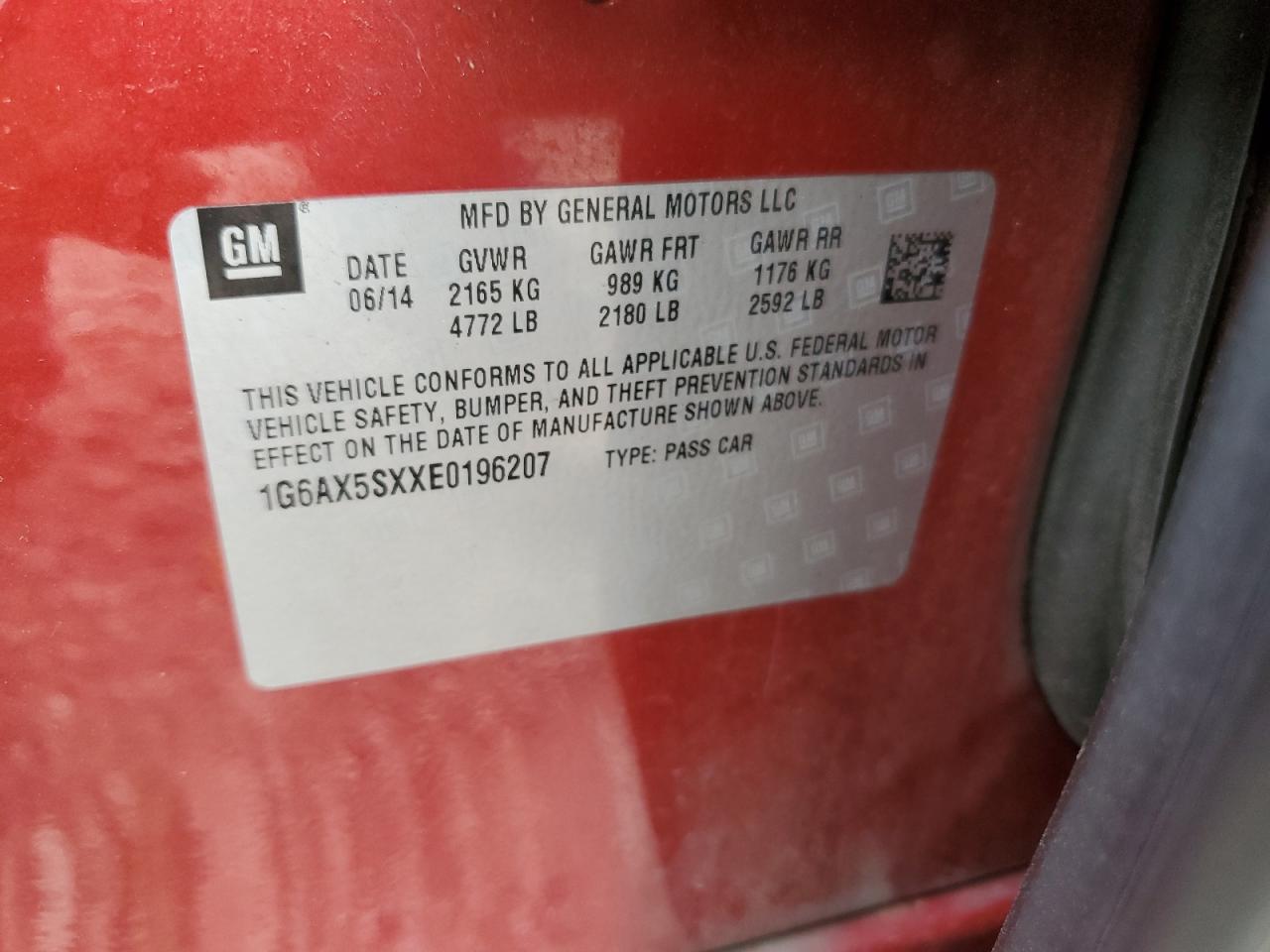 2014 Cadillac Cts Luxury Collection VIN: 1G6AX5SXXE0196207 Lot: 81674045