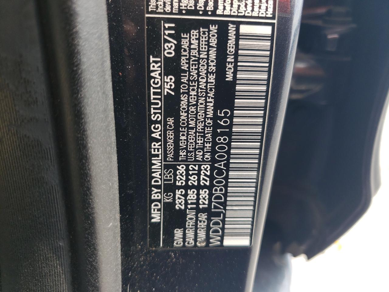 2012 Mercedes-Benz Cls 550 VIN: WDDLJ7DB0CA008165 Lot: 80437285